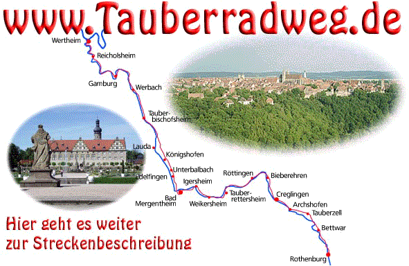 Karte Tauberradweg: Liebliches Taubertal